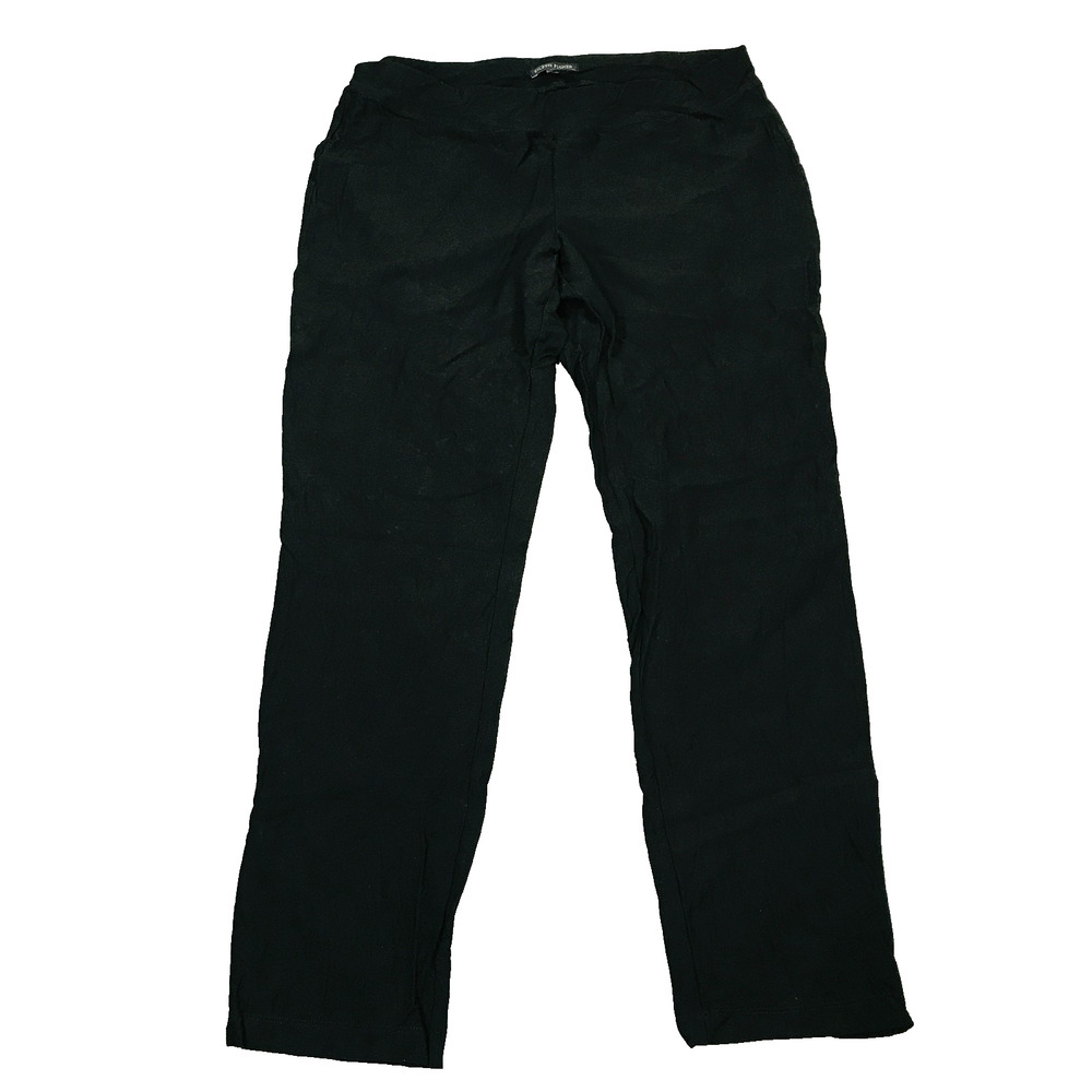 Eileen Fisher Women's Small Pull On Pants Stretch Waist Black Straight Leg BO22